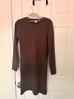 BYLT Basics Brown Ribbed Long Sleeve Knit Dress